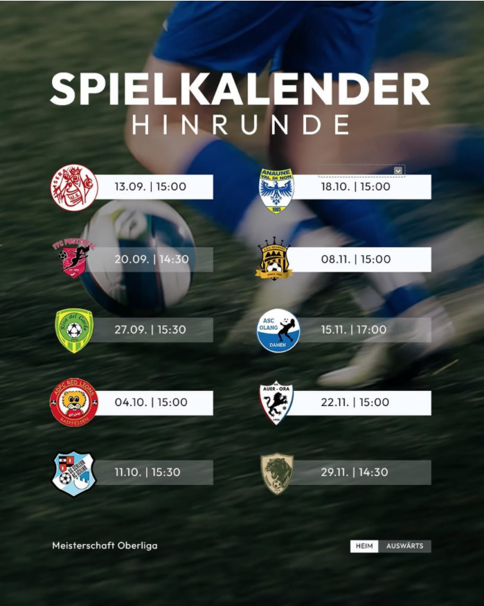 Spielplan Oberliga Damen